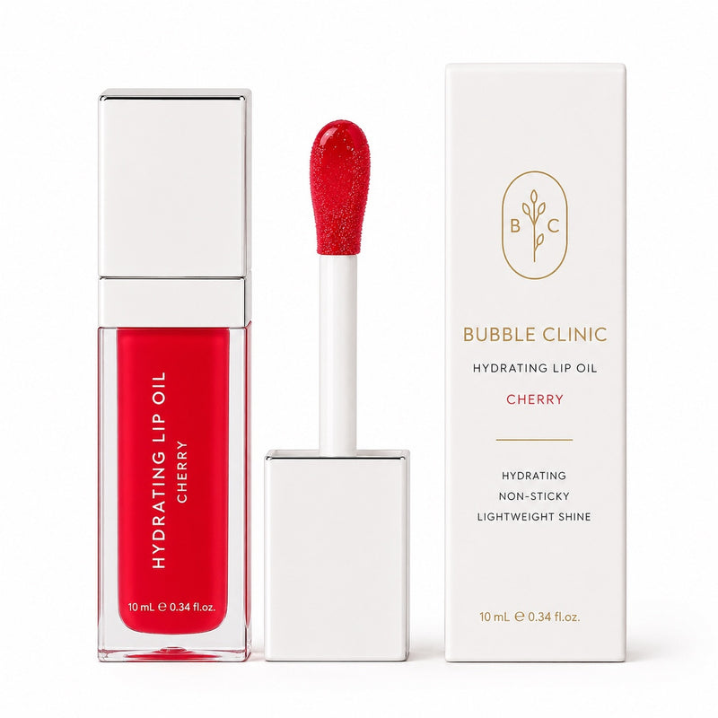 Bubble Clinic Cherry hydrating tinted lip oil 10 mL in bright sheer red