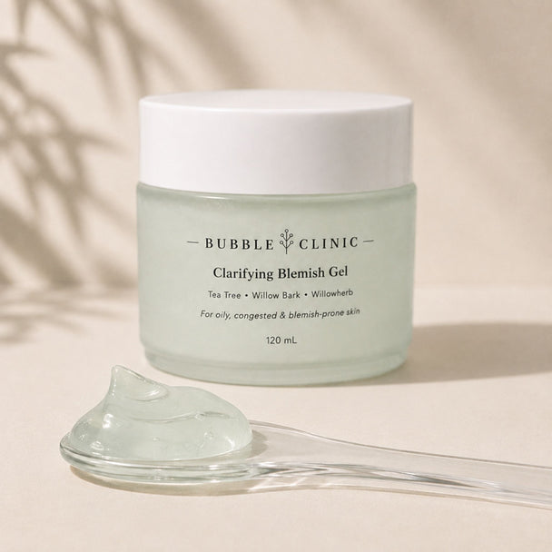 Bubble Clinic Clarifying Blemish Gel with tea tree and willow bark, 120 mL spot treatment for oily blemish-prone skin