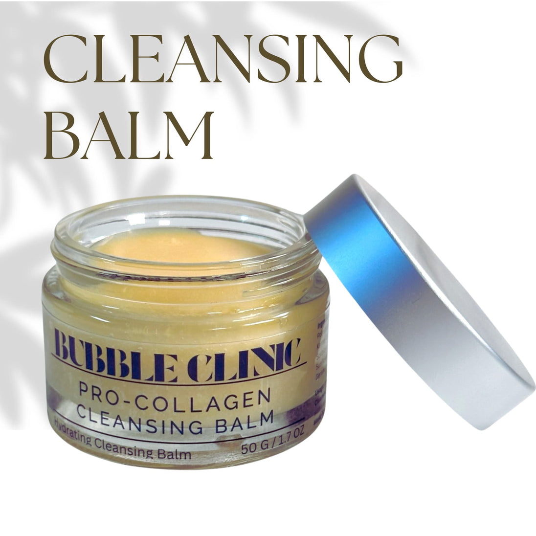 open jar of natural cleansing balm revealing creamy, lightweight texture, non greasy and gentle for all skin types