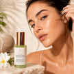nicacinamide and collaged serum being applied by a woman onto her cheek representing best soothing anti aging serum Australian Made
