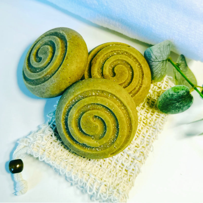Three 125 g comfrey and spirulina sulphur soap bars