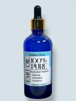 image showing blue glass bottle of natural organic australian emu oil against white background representing clean beauty and the best of naural organic australian skincare and haircare