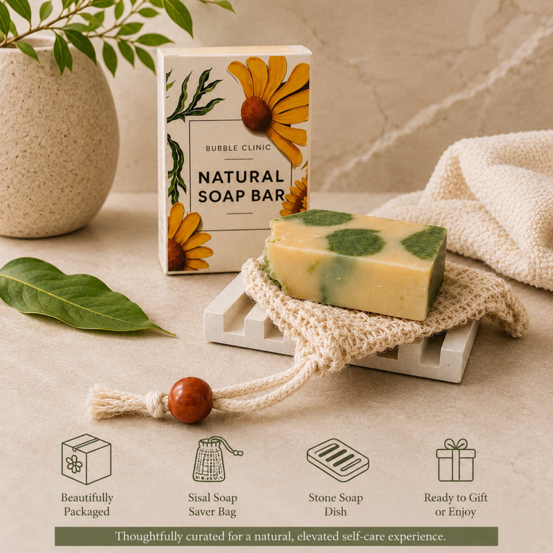 Bubble Clinic Aloe Vera and Plantain Botanical Soap boxed gift option