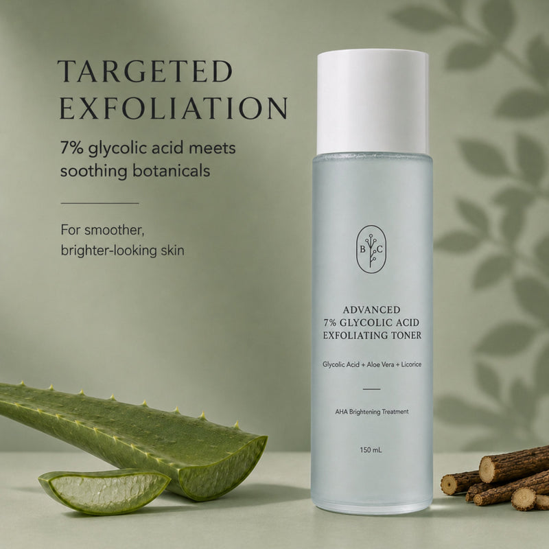 7% glycolic acid exfoliating toner with soothing aloe vera and licorice botanicals