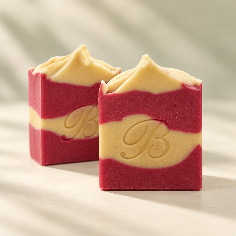 Handmade goat milk and tallow soap bars scented with rose and lavender essential oils