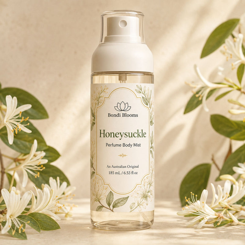 Bondi Blooms Sweet Japanese Honeysuckle Perfume Body Mist 185 mL with botanical floral label