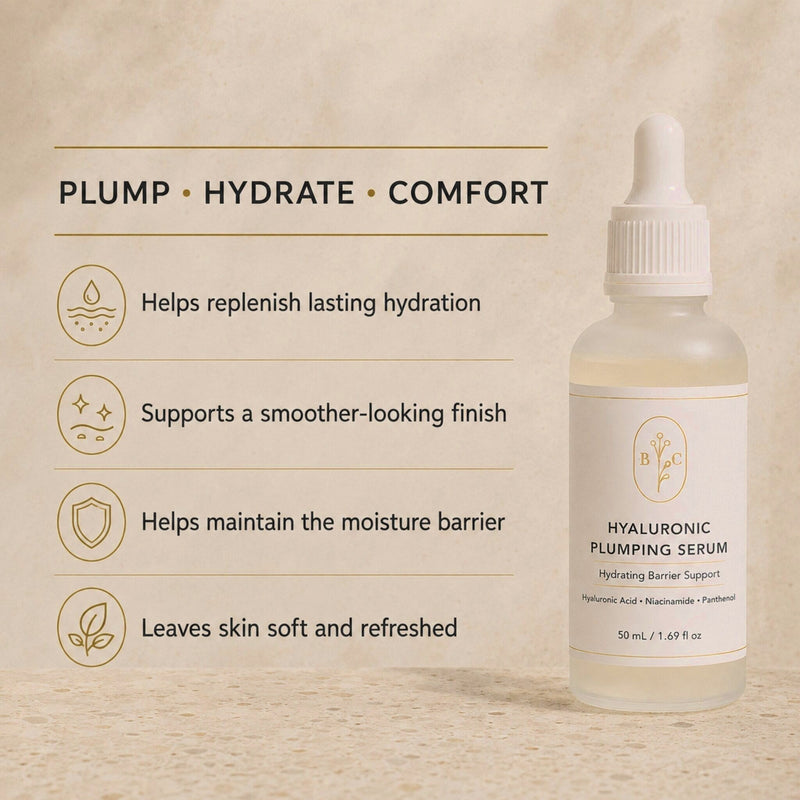 Benefits of Bubble Clinic Hyaluronic Plumping Serum for hydrated, soft and smoother-looking skin.
