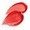 Two smears of red watermelon keratin hair gel highlighting clear glossy texture.
