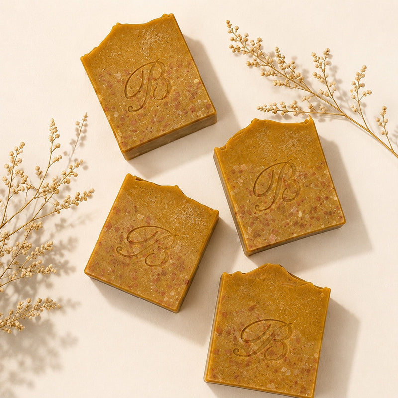 Kojic acid alpha arbutin brightening soap flat lay for dark spots and uneven tone