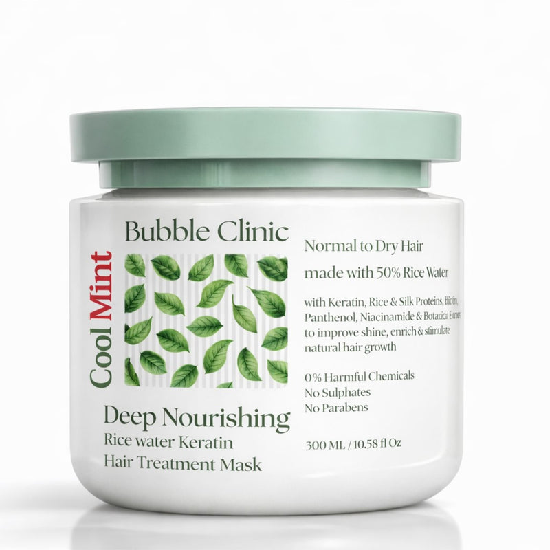 Peppermint Rice Water + Keratin Hair Mask jar.