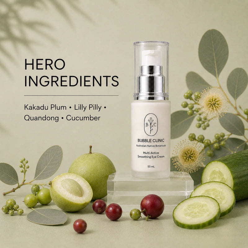 Bubble Clinic Multi-Active Smoothing Eye Cream with Kakadu Plum, Lilly Pilly, Quandong and cucumber hero ingredients