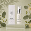 Bubble Clinic Multi-Active Smoothing Eye Cream 50 mL with matching carton on clear acrylic pedestal and muted sage Australian botanical backdrop