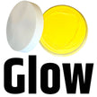 top view of organic brightening turmeric body butter with white lid in luxurious glass jar and white lid with the text glow representing natural and organic brightening skincare.