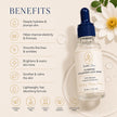Bubble Classic Plumping Hyaluronic Acid Serum in a 35 mL dropper bottle, displayed on a warm cream background featuring 'BENEFITS' list serum to deeply hydrate skin, help improve elasticity, smooths fine lines and wrinkles. Best natural Australian Skincare.