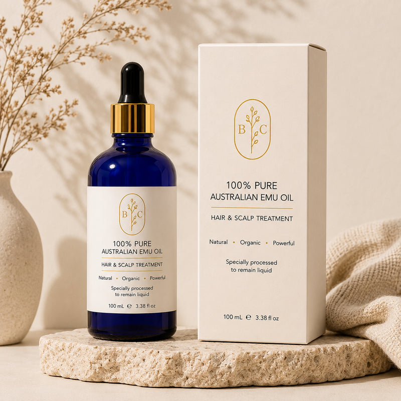 Pure Australian emu oil for hair and scalp treatment 100 mL with packaging