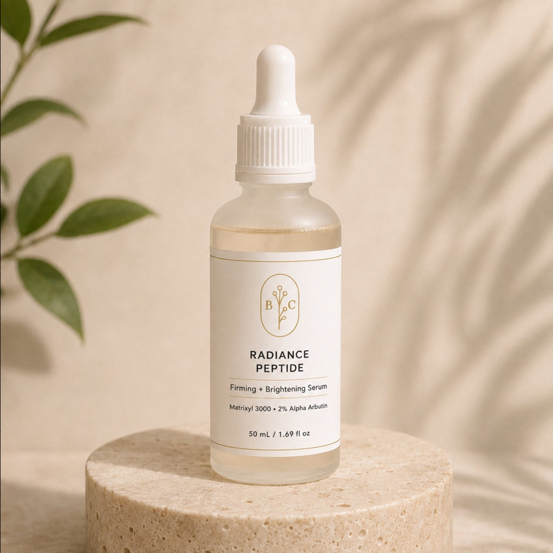 Radiance Peptide Serum 50 mL frosted glass packaging detail
