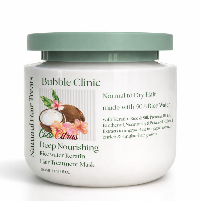 Coco Citrus Rice Water + Keratin Hair Mask jar.