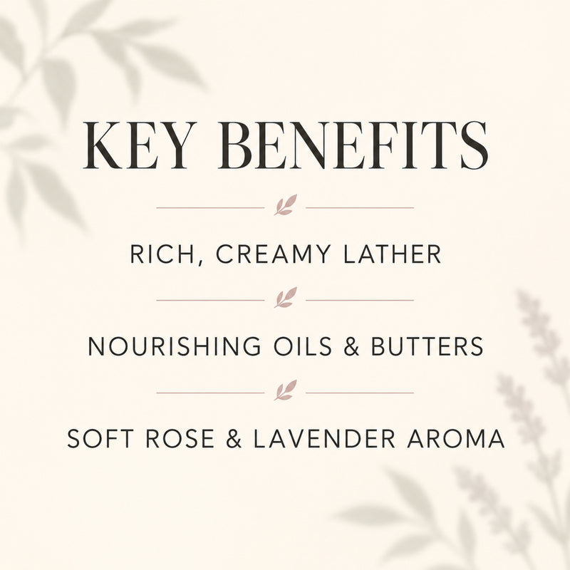 Benefits of rose and lavender goat milk soap with nourishing oils and butters