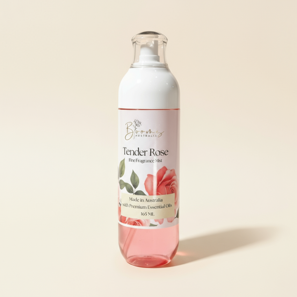 Bottle of 'Tender Rose' perfume fragrance mist with a white background representing clean and cruelty free australian perfumes