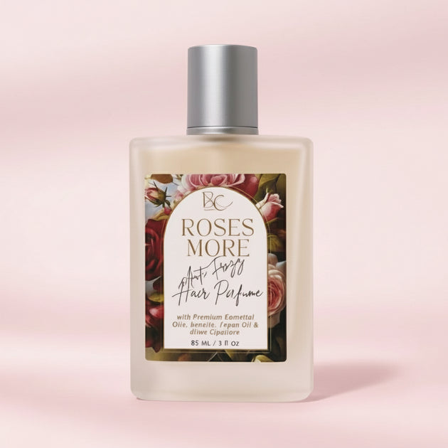 Luxury Hair perfume glass bottle with keratin, anti frizz hair perfume with keratin, with floral design on a white background