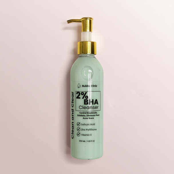 Bottle of 2% BHA Cleanser with zinc pyrithione with gold pump on a white background representing best acne skincare australian made
