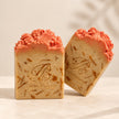 Tangerine peach sulphur and MSM soap two-bar studio image with 10% volcanic sulphur, handmade in Australia