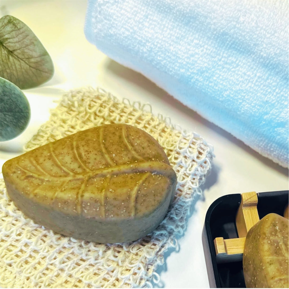 Top view sulphur and MSM soap with emu oil, Thuja essential oil and herb infused tallow for powerful blemish control treatment. Australian Made.