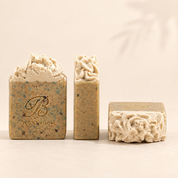 Sulphur soap Australia shown from front, side and top with 10% volcanic sulphur and MSM