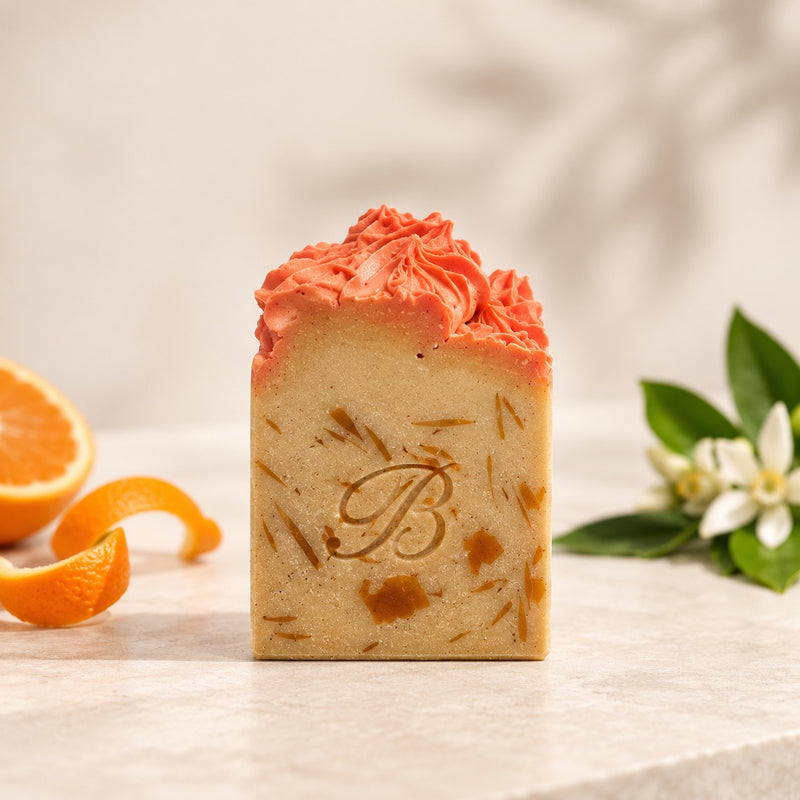 Tangerine peach 10% sulphur soap bar with volcanic sulphur and MSM handmade in Australia