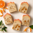 Tangerine peach sulphur soap Australia flat lay with 10% volcanic sulphur and MSM artisan bars