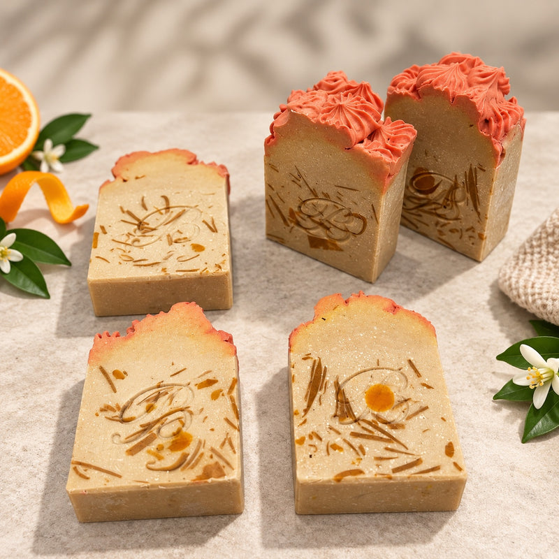 Tangerine peach volcanic sulphur and MSM soap bars handmade in Australia for oily congested skin