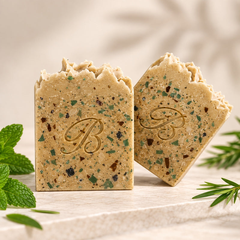 Tea tree peppermint 10% sulphur soap Australia with volcanic sulphur and MSM handmade bars