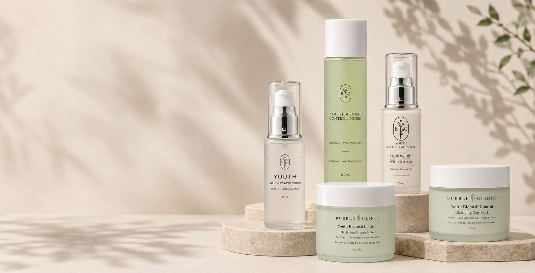 Youth blemish control teen skincare colection for oily and blemish prone skin Australia with salicylic acid, glycolic acid and Australian botanicals.