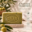 Traditional Turkish olive oil soap 180g Dalan Pirina bar with olives in Mediterranean studio setting