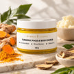 Bubble Clinic turmeric face and body scrub with licorice root shea butter and vitamin E