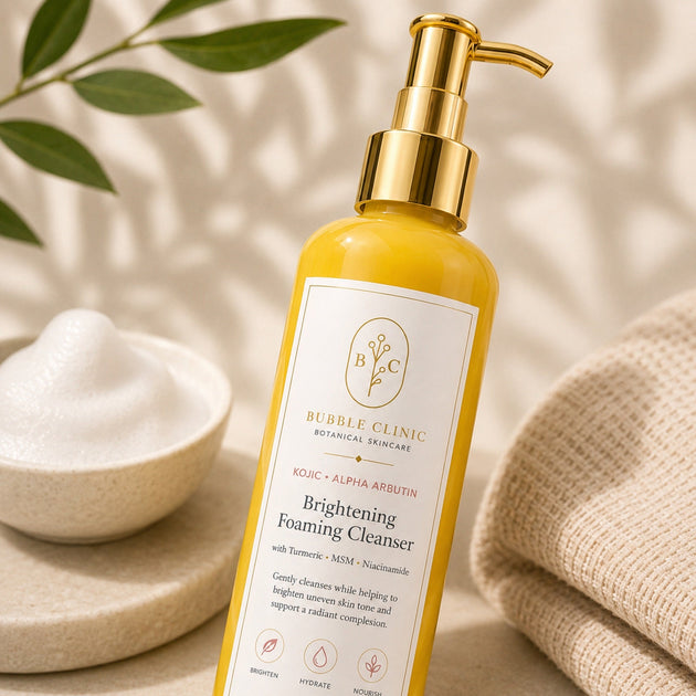Turmeric face wash texture with kojic acid brightening cleanser and gentle foaming formula
