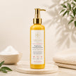 Bubble Clinic Brightening Foaming Cleanser with Kojic Acid, Alpha Arbutin, Turmeric and Niacinamide in a minimalist luxury skincare studio setting.
