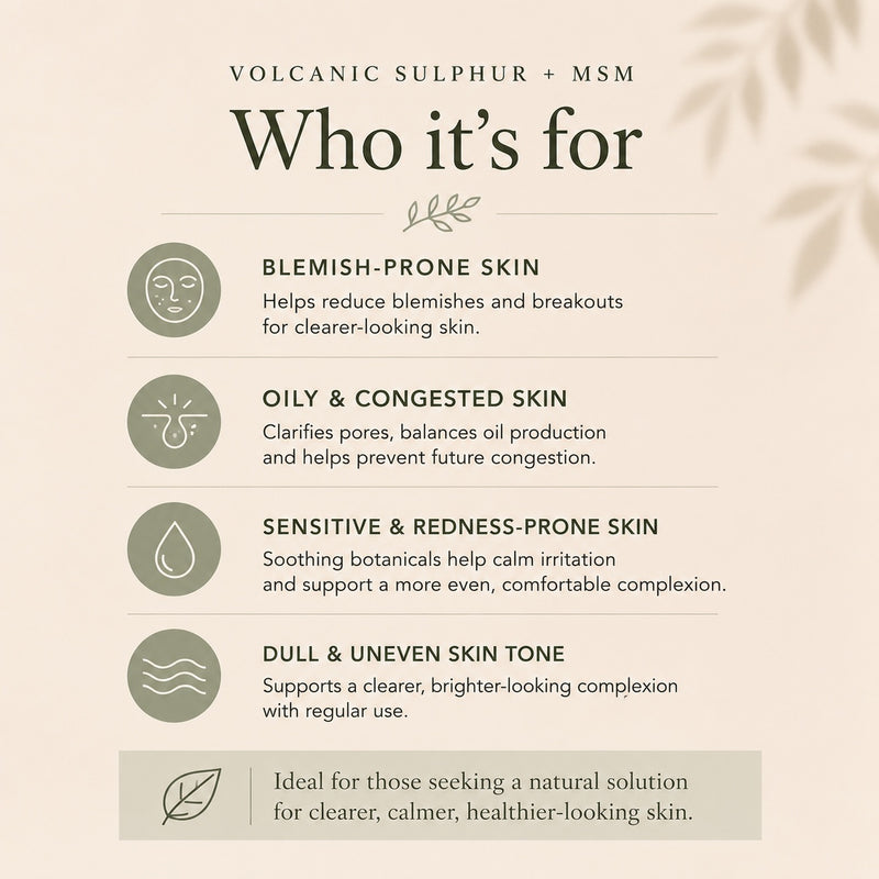 Volcanic sulphur and MSM soap for blemish-prone, oily, congested and redness-prone skin